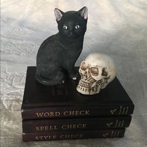 Decorative books set & black cat statue/figurine